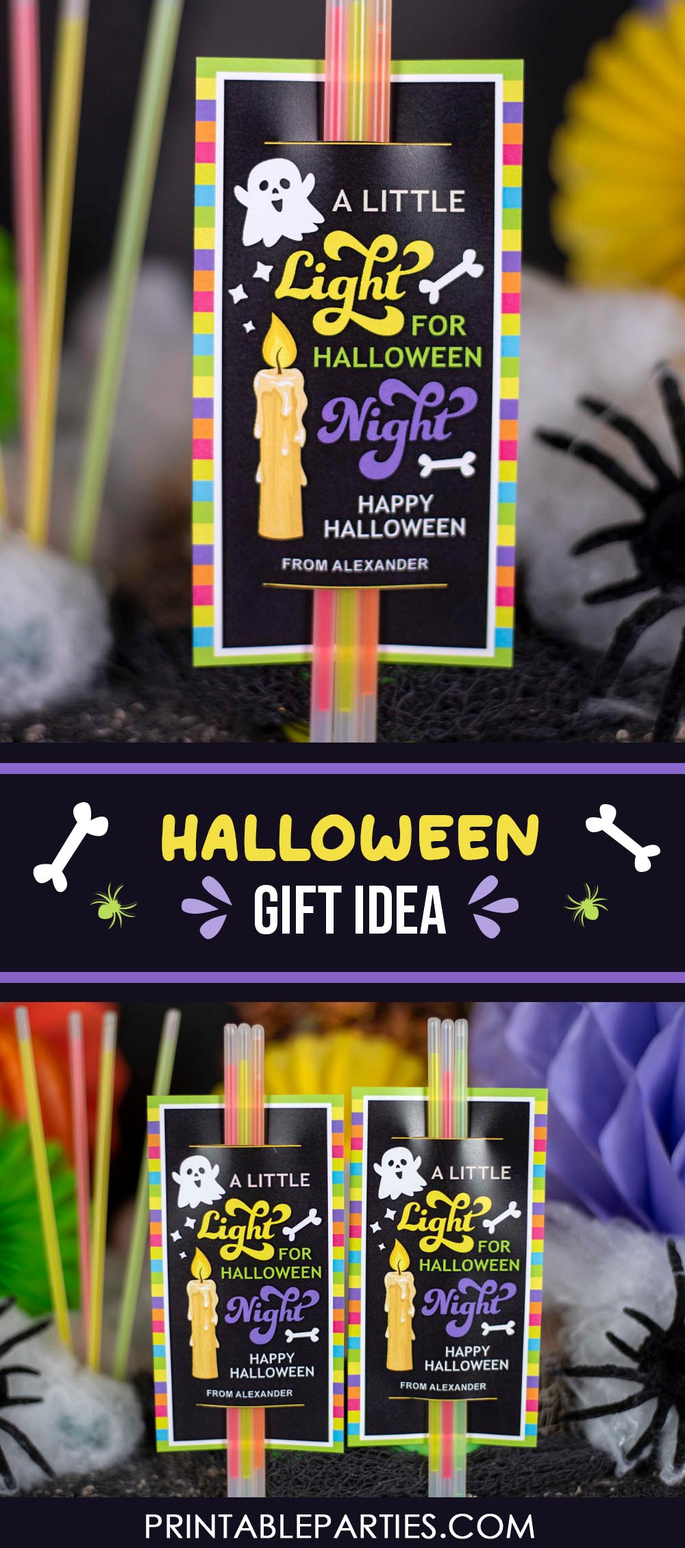 printable Halloween glow stick holder template